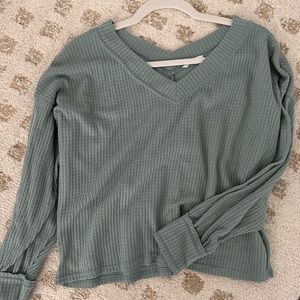 Waffle knit v neck crop top